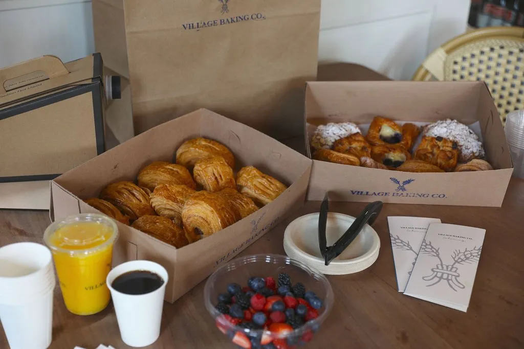 A catering breakfast spread on the table