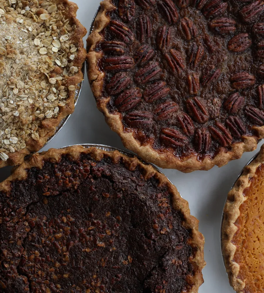 Pecan, pumpkin and oat streusel pies